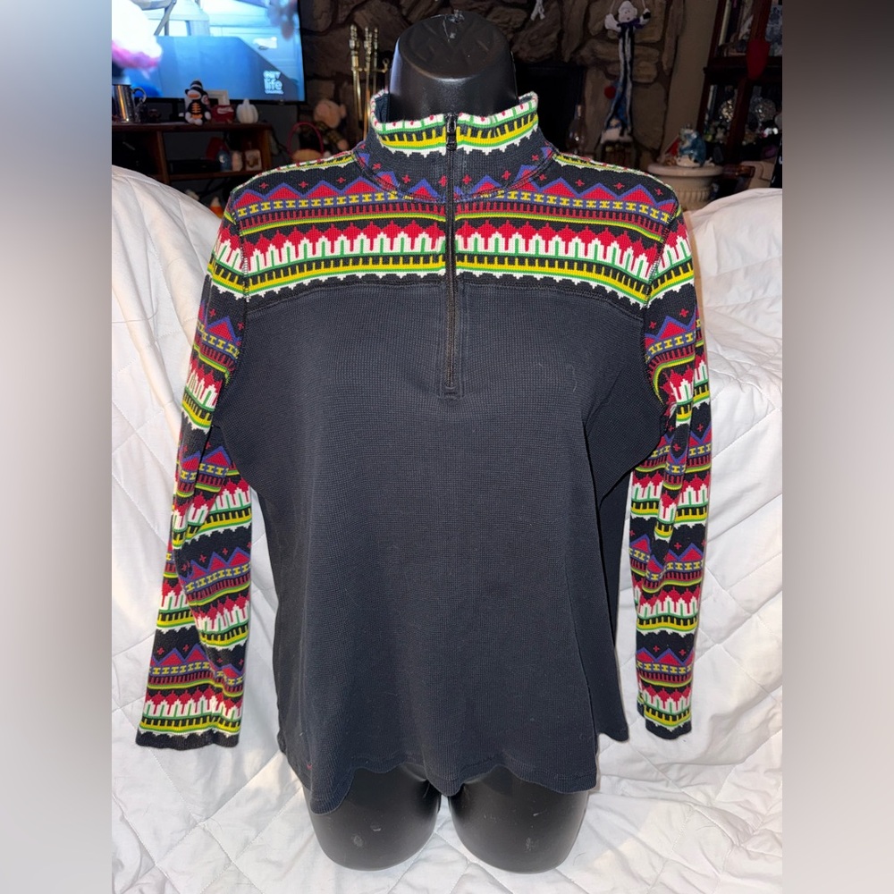 Lauren Ralph Lauren Aztec Design Quarter Zip Thermal Top